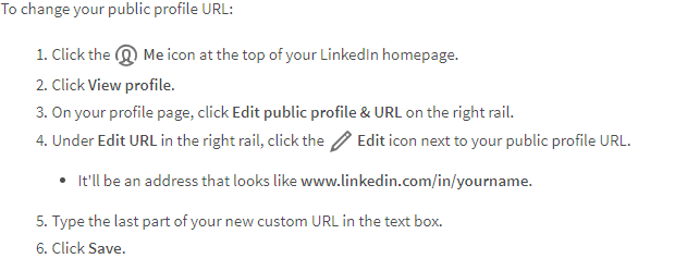 A screenshot describing how to edit your public profile URL on LinkedIn.