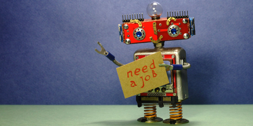 An unemployed robot pleads for help and advice in finding its first job out of high school.